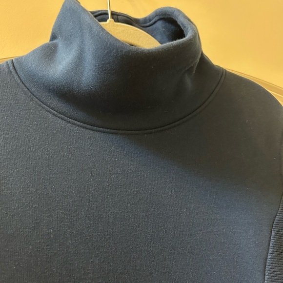 Athleta Cozy Karma Funnel Neck Sweatshirt Dress. Enchanted Blue color. Zippers - Picture 7 of 14